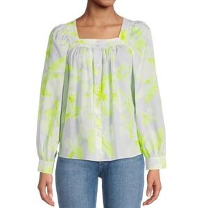 Calvin Klein Women's Summer Floral Blouse In Pale‎ Gray Squarneck Sz XS